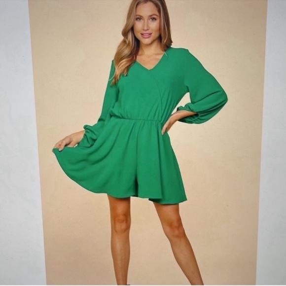 Haptics Green Long Sleeve Romper Keyhole Plus Size 1X - Picture 4 of 4